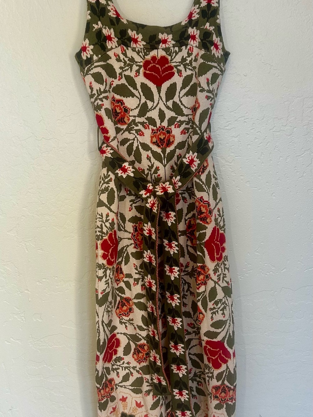 FARM Rio Sand Garden Floral Knit Midi Dress Belted Size M